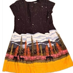 OshKosh B'gosh Starry Night/Forest Scene Dress Size 5T - Like New